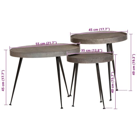 STOLIK KAWOWY 3 SZT. SREBRNY DREWNO KONSTRUKCYJNE