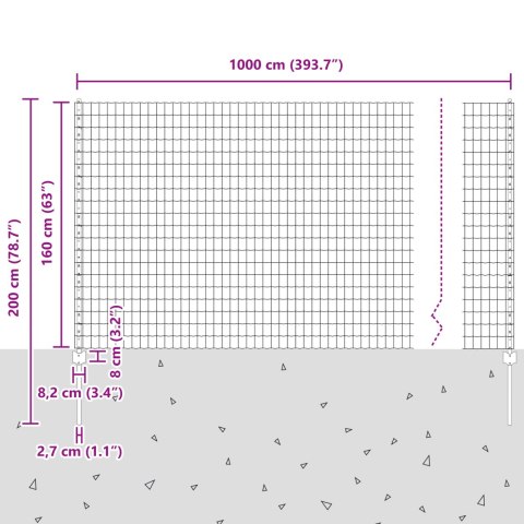 EURO PŁOT Z 10 SŁUPKAMI SREBRNY 1,6X10M STAL