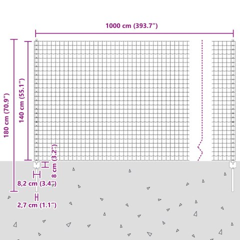 EURO PŁOT Z 10 SŁUPKAMI SZARY 1,4X10M STAL