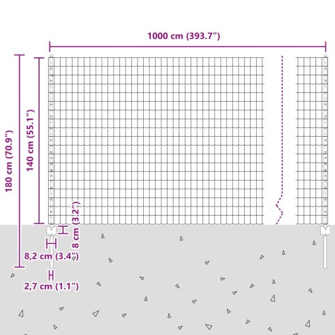 PŁOT Z 10 SŁUPKAMI SREBRNY 1,4X10M STAL