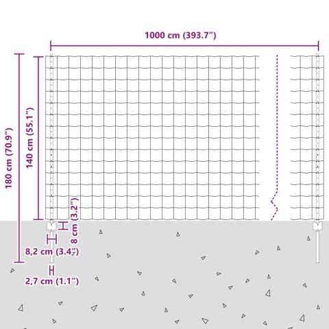 EURO PŁOT Z 10 SŁUPKAMI SREBRNY 1,4X10M STAL