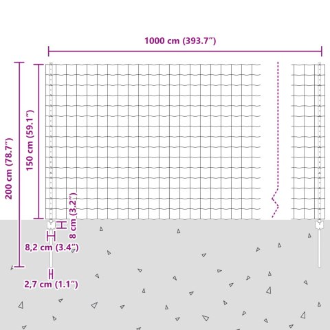 EURO PŁOT Z 10 SŁUPKAMI SREBRNY 1,5X10M STAL