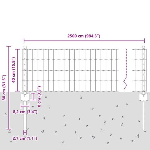 EURO PŁOT Z 11 SŁUPKAMI SREBRNY 0,4X25M STAL