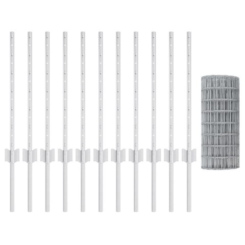 EURO PŁOT Z 11 SŁUPKAMI SREBRNY 0,6X25M STAL