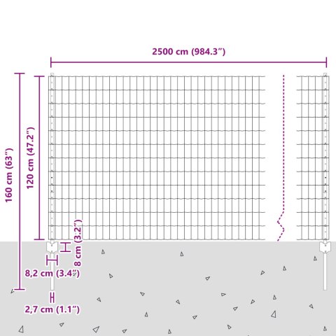 EURO PŁOT Z 22 SŁUPKAMI SREBRNY 1,2X25M STAL