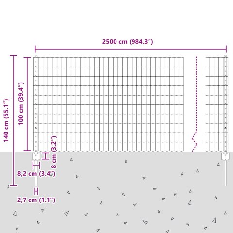 EURO PŁOT Z 22 SŁUPKAMI SREBRNY 1X25M STAL