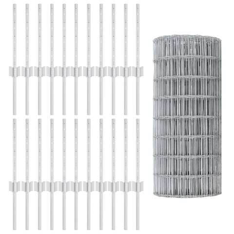 VidaXL Płot Euro z 22 słupkami Srebrny 0,4x50 m Stal