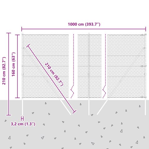 PŁOT SZEŚCIOKĄTNY 1,6X10M OCYNKOWANA STAL SŁUPKI DO PŁOTU 7 SZT. Ø32MM 210CM OCYNKOWANA STAL