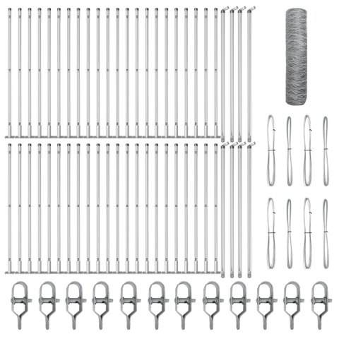 PŁOT HEKSAGONALNY 0.4X100M STAL OCYNKOWANA SŁUPKI PŁOTOWE Z PODSTAWAMI 13 SZT. Ø32MM 50CM STAL OCYNKOWANA