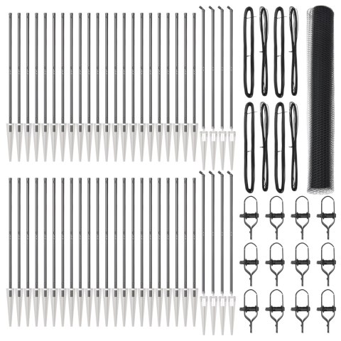 PŁOT W KSZTAŁCIE SZEŚCIOKĄTA SZARY 1.4X100M STAL SŁUPKI PŁOTOWE Z WBIJAKAMI 13 SZT. Ø32MM 160CM STAL GALWANIZO