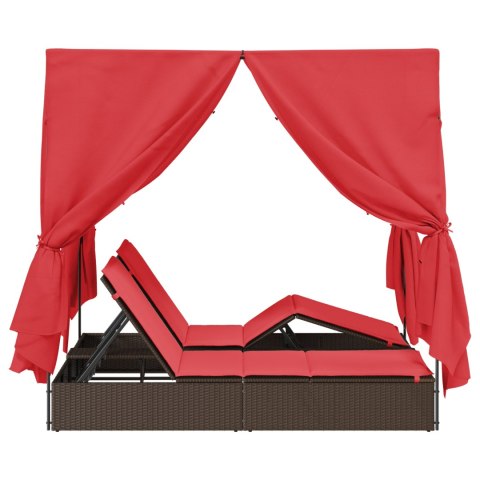 PODWÓJNY WYGODNY LEŻAK OGRODOWY ZESTAW 2 BRĄZOWY I CZERWONY