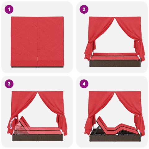 PODWÓJNY WYGODNY LEŻAK OGRODOWY ZESTAW 2 BRĄZOWY I CZERWONY