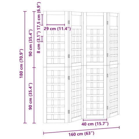 PARAWAN 4 PANELE Z DREWNA IMPREGNACYJNEGO EKRAN NA ZEWNĄTRZ 120X180CM