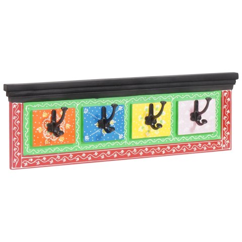 MONTAŻOWY WIESZAK NA PŁASZCZE Z 4 HACZYKAMI 80X25X2CM Z SOLIDNEGO DREWNA MANGO I MATERIAŁU INŻYNIERYJNEGO