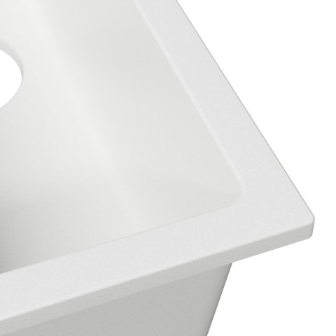 ZLEW KUCHENNY Z OTWOREM PRZELEWOWYM W BIAŁYM GRANICIE