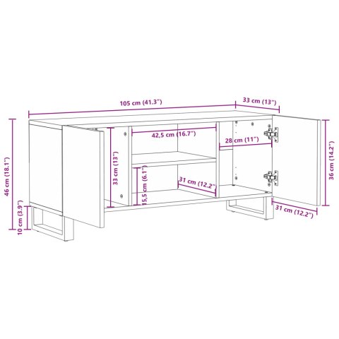 SZAFKA RTV 105X33,5X46CM Z LITEGO DREWNA MANGO