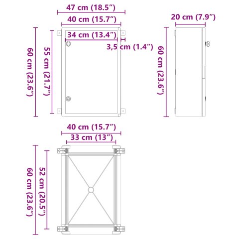 VidaXL Szafa kontrolna IP65 Wodoodporna Szara 40x20x60 cm Z tworzywa ABS