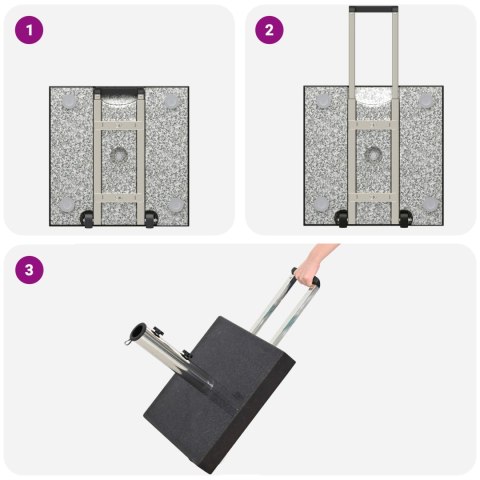 MOBILNA PODSTAWA DO PARASOLÓW Z UCHWYTAMI CZARNY GRANIT 29KG KWADRATOWA