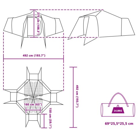 NAMIOT RODZINNY TIPI NIEBIESKI DLA 8 OSÓB WODOODPORNY