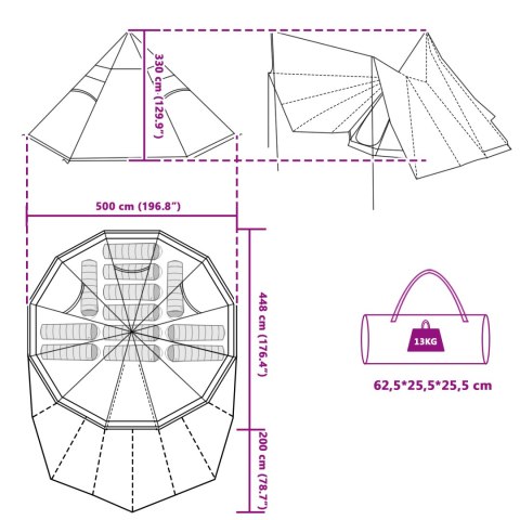 NAMIOT RODZINNY TIPI SZARY I POMARAŃCZOWY 12-OSOBOWY WODOODPORNY