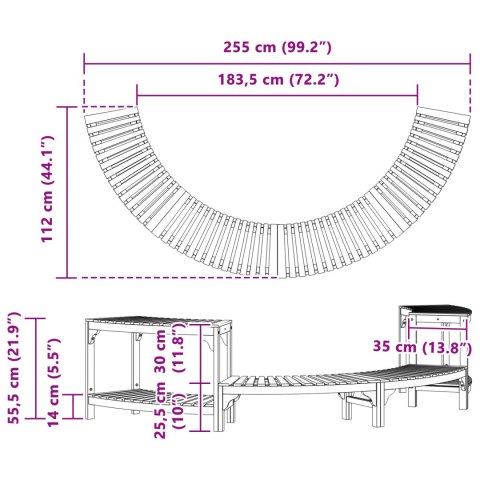 OTOCZENIE DO WANNY Z HYDROMASAŻEM PÓŁOKRĄGŁE 252X111.5X55.5CM Z LITEGO DREWNA AKACJOWEGO
