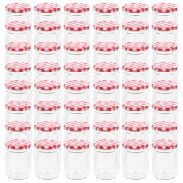 SZKLANE SŁOIKI NA DŻEM BIAŁO-CZERWONE POKRYWKI 48 SZT 230ML