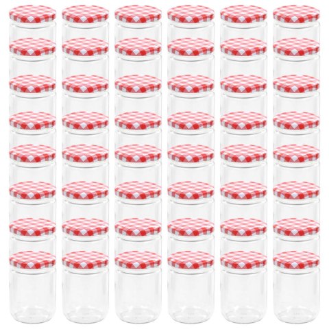 SZKLANE SŁOIKI NA DŻEM BIAŁO-CZERWONE POKRYWKI 48 SZT 230ML