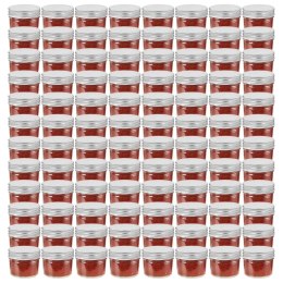 VidaXL Szklane słoiki na dżem, srebrne pokrywki, 96 szt., 110 ml