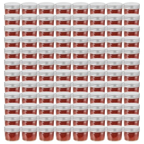 VidaXL Szklane słoiki na dżem, srebrne pokrywki, 96 szt., 110 ml