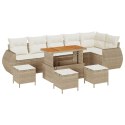10 CZĘŚCIOWY ZESTAW SOF OGRODOWYCH Z PODUSZKAMI BEŻOWY POLIRATTAN AKACJA