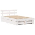 BIAŁA RAMA ŁÓŻKA Z SZUFLADAMI 120X190CM Z LITEGO DREWNA SOSNOWEGO