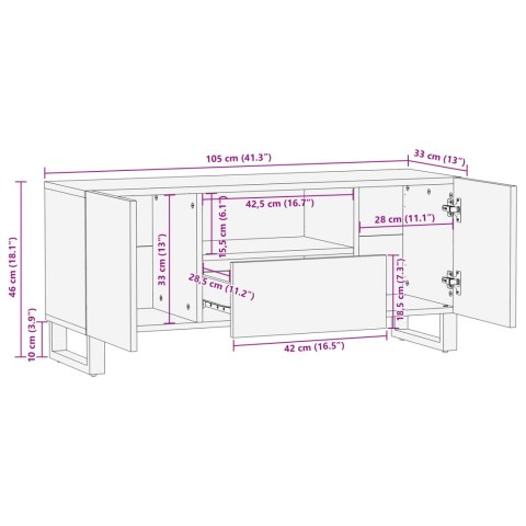 SZAFKA RTV 105X33.5X46CM Z LITEGO DREWNA MANGO