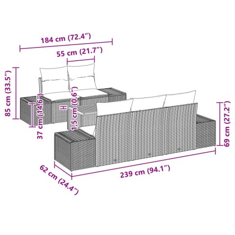 ZESTAW 6 ELEMENTÓW SOF OGRODOWYCH Z PODUSZKAMI BEŻOWY RATTAN AKACJA