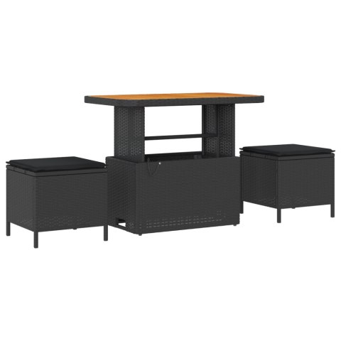 10-CZĘŚCIOWY ZESTAW KANAP OGRODOWYCH Z PODUSZKAMI CZARNY POLIRATTAN AKACJA