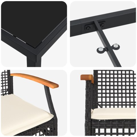 2-CZĘŚCIOWY ZESTAW STOŁU OGRODOWEGO Z PODUSZKAMI CZARNY POLIRATTAN