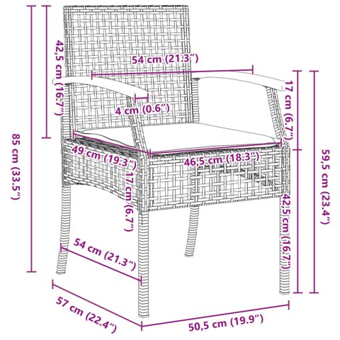 2-CZĘŚCIOWY ZESTAW STOŁU OGRODOWEGO Z PODUSZKAMI CZARNY POLIRATTAN