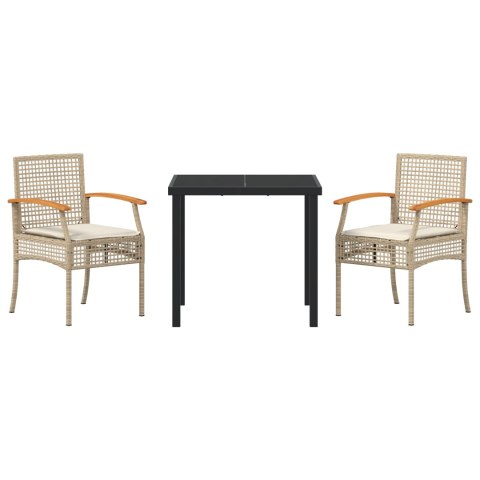3-CZĘŚCIOWY ZESTAW DO JADALNI OGRODOWEJ Z PODUSZKAMI BEŻOWY POLIRATANU
