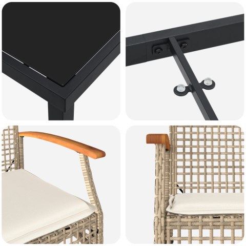 3-CZĘŚCIOWY ZESTAW DO JADALNI OGRODOWEJ Z PODUSZKAMI BEŻOWY POLIRATANU