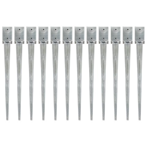 KOŁKI GRUNTOWE 12 SZT. SREBRNE 9X9X90CM STAL GALWANIZOWANA