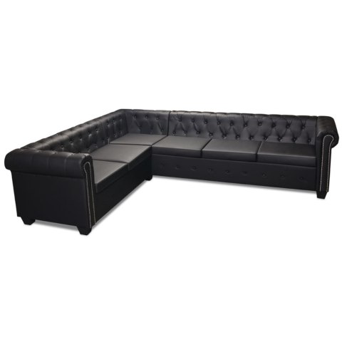 SOFA ROGOWA CHESTERFIELD SZEŚCIOOSOBOWA CZARNA SZTUCZNA SKÓRA