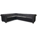 SOFA ROGOWA CHESTERFIELD SZEŚCIOOSOBOWA CZARNA SZTUCZNA SKÓRA