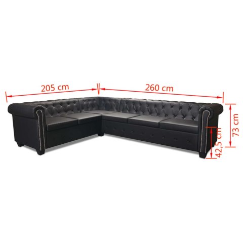 SOFA ROGOWA CHESTERFIELD SZEŚCIOOSOBOWA CZARNA SZTUCZNA SKÓRA