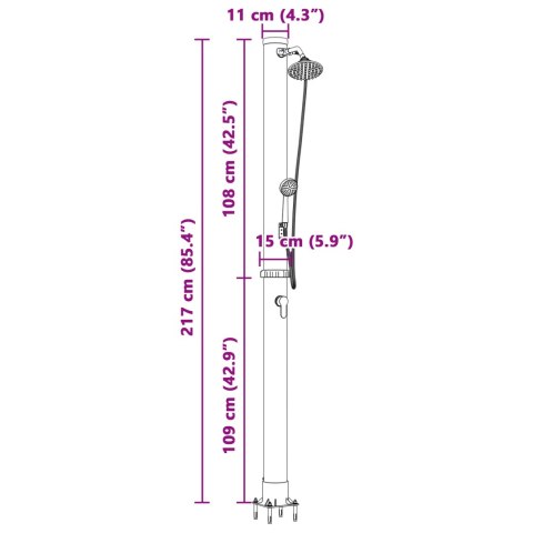 PRYSZNIC SŁONECZNY NA ZEWNĄTRZ Z RĘCZNĄ SŁUCHAWKĄ 217CM 20 L