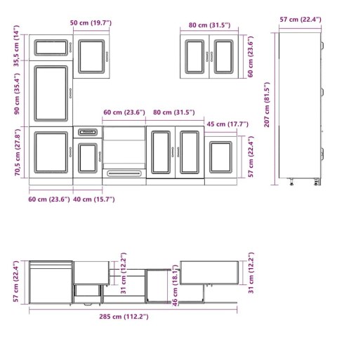 ZESTAW SZAFEK KUCHENNYCH KALMAR 7-CZĘŚCIOWY STARE DREWNO