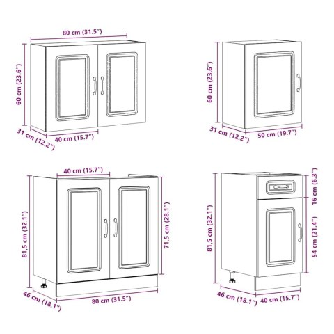 ZESTAW SZAFEK KUCHENNYCH KALMAR 7-CZĘŚCIOWY STARE DREWNO