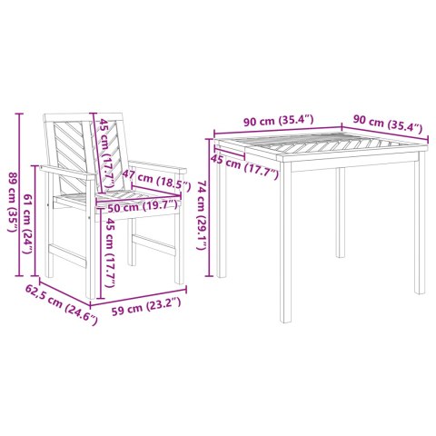 3-CZĘŚCIOWY ZESTAW DO JADALNI Z LITEGO DREWNA AKACJOWEGO