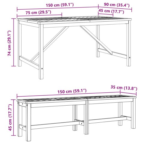 3-CZĘŚCIOWY ZESTAW JADALNY Z LITEGO DREWNA AKACJOWEGO