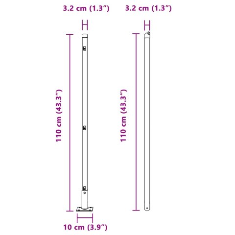 PŁOTY Z PODSTAWAMI 52 SZTUKI Ø32MM 110CM ZE STALI OCYNKOWANEJ