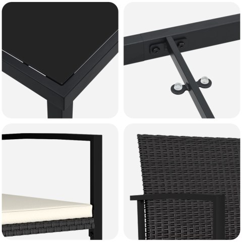 3 CZĘŚCIOWY ZESTAW DO JADALNI OGRODOWEJ CZARNY POLIRATTAN