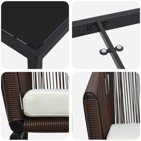 3-CZĘŚCIOWY ZESTAW DO JADALNI OGRODOWEJ BRĄZOWEGO POLI RATTANU